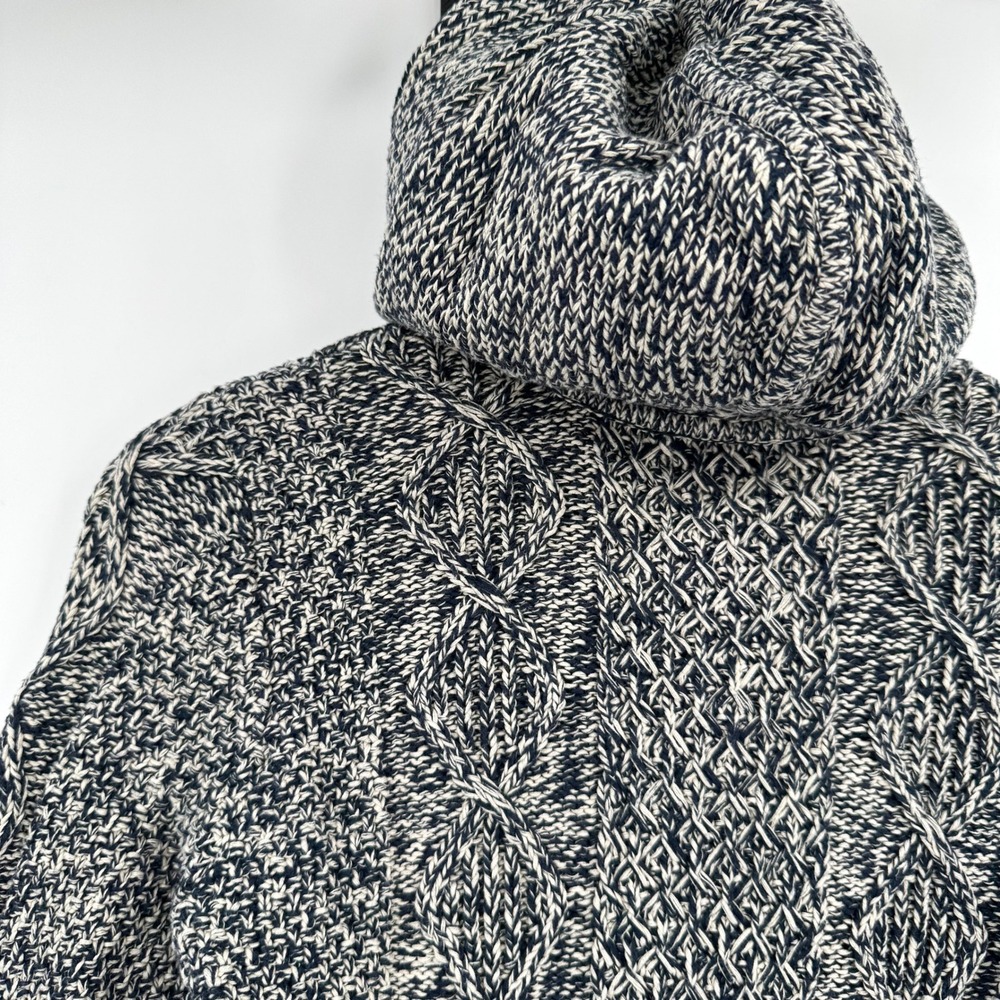 LL Bean Signature Navy Marled Cable Knit Zip Hoodie Sweater Cardigan Women's M - Picture 9 of 14